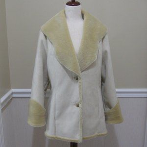 Calvin Klein Ultra Soft Faux Sheepskin Coat sz L Cream Beige